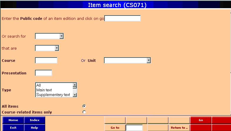 Item search screen (CS071)